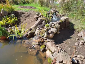 Dokončení tůňky a vodopádku